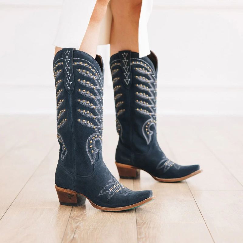 WOMEN'S SQUASH BLOSSOM STUD--Navy Suede